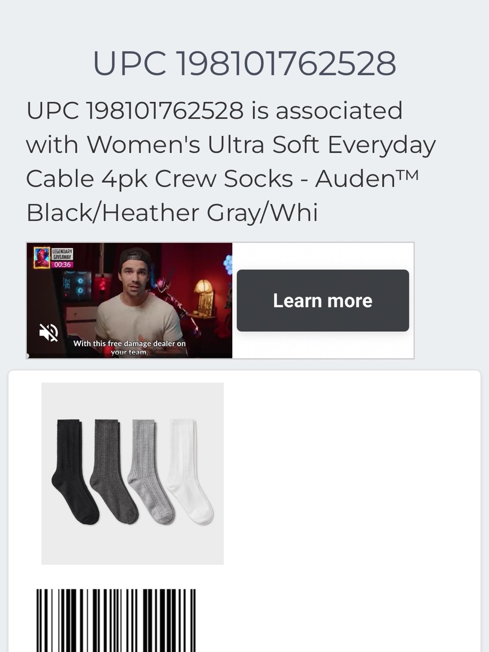 Auden Women's Ribbed Crew Socks 4-Pack - Black, Charcoal, Light Gray, White - Picture 2 of 7